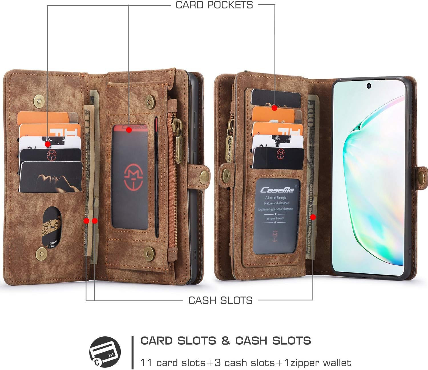 One-Day Sale: Up to 60% Off Galaxy S20 Wallet Case,AKHVRS Handmade Premium Cowhide Leather Wallet Case,Zipper Wallet Case [Magnetic Closure] Detachable Magnetic Case & Card Slots for Samsung Galaxy S20 (Brown)