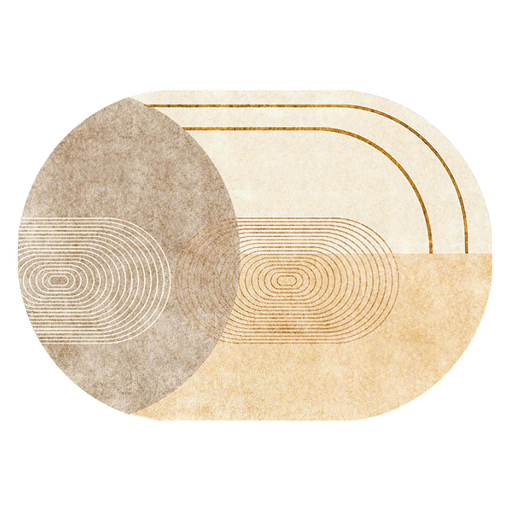 Ovale Tapis Salon Moderne Poil Court Tapis Chambre, Tapis Salle de Séjour Moquette,Motifs géométriques Modernes, Couleurs Neutres, Beige, 160 x 230 cm