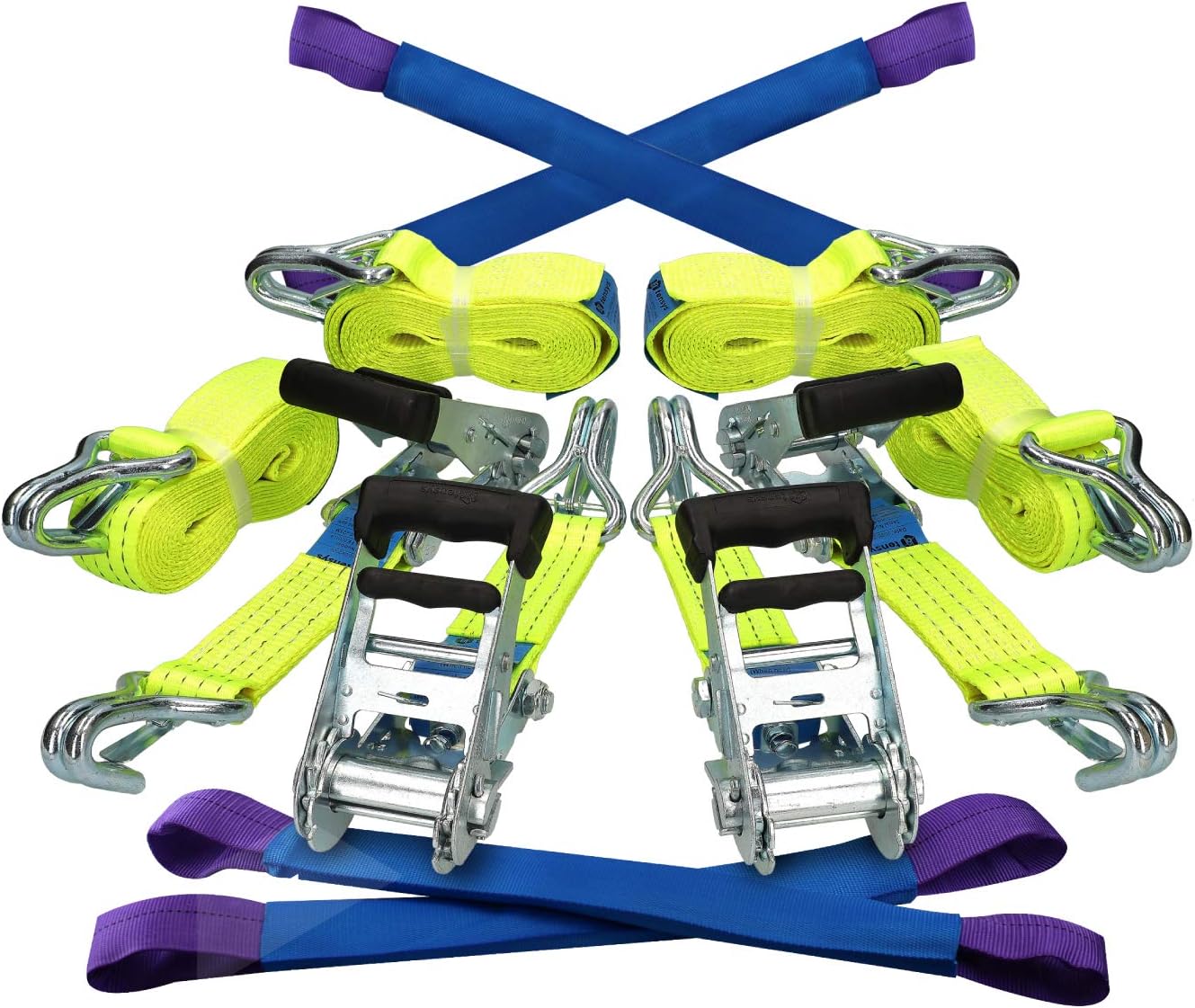 TENSYS - Set of 4 - Hi-Viz Professional Wheel Straps for Car Transporter, Rec...