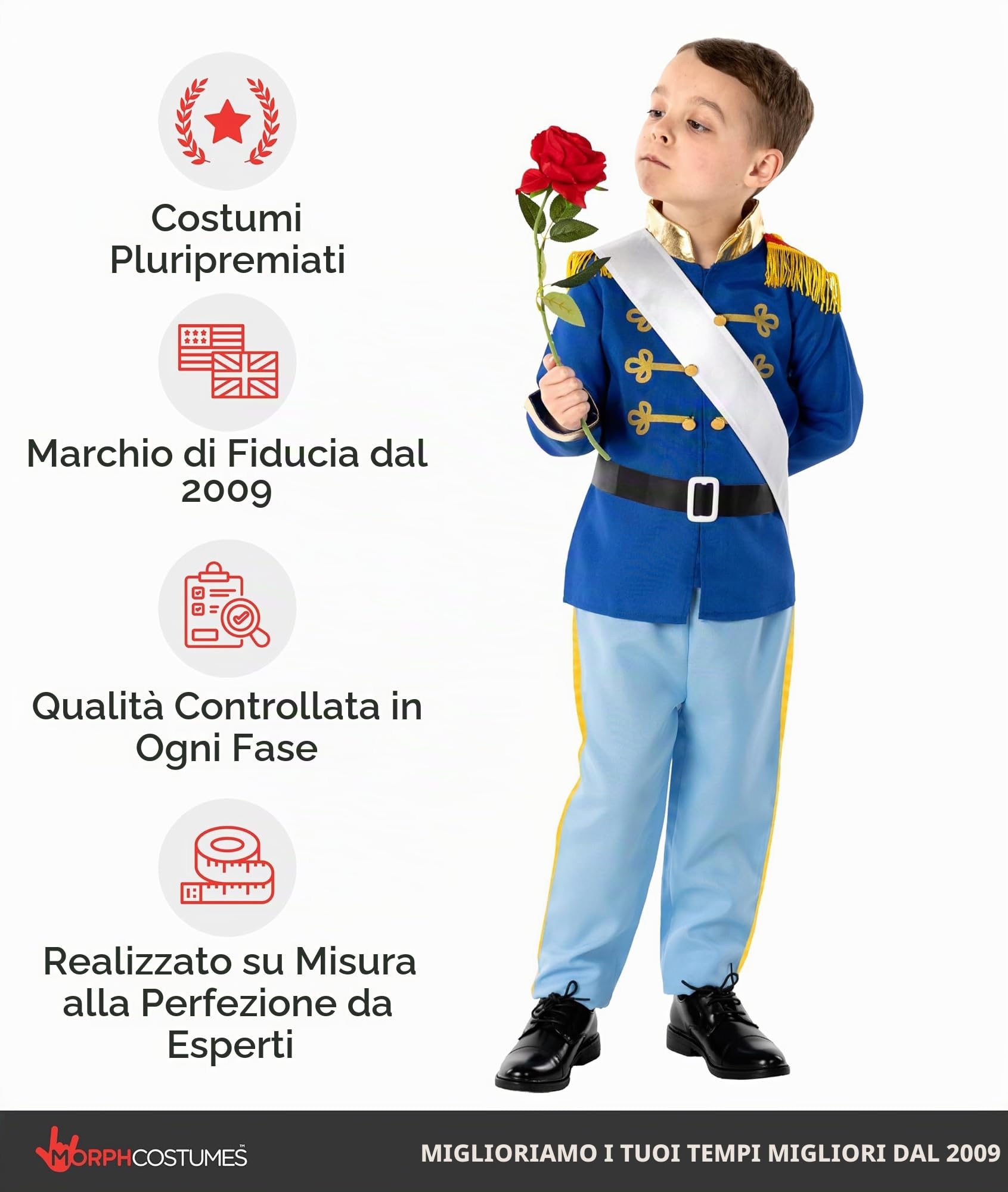 Fun Shack Costume Principe Bambino, Costume Regale Halloween Bambino | Giacca Blu, Fascia, Cintura & Pantaloni, Rifiniture Dorate Regali, Perfetto per Halloween, Ideale per il Gioco di Ruolo