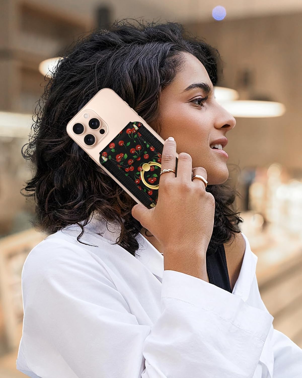 Shorogyt Compatible with Magsafe Wallet with Ring Stand Grip - Cute Magnetic Phone Wallets Card Holder for iPhone 17/16/15/14/13/12 Series for Women Girls Cherry Design, Fit 7 Cards - Image 6