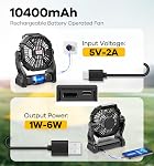 DOWILLDO 15000mAh Battery Operated Fan, Camping Fan Rechargeable with LED Light & Hooks, Portable Tent Fan Outdoor for Picnic, Barbecue, Fishing, Travel（Black）