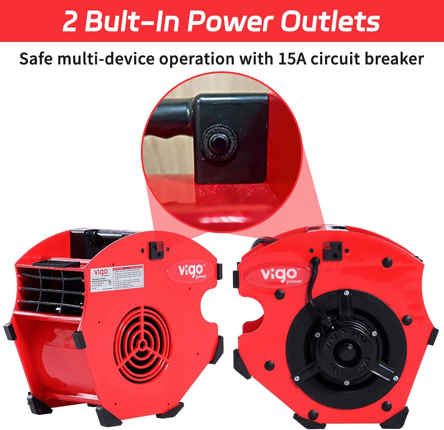 Floor Fan High Velocity Air Mover - 300 CFM Industrial Air Blower for Carpet Drying, Garage & Home - Portable Car Dryer Blower with 2 Built-in Power Outlets & Variable Speed Control