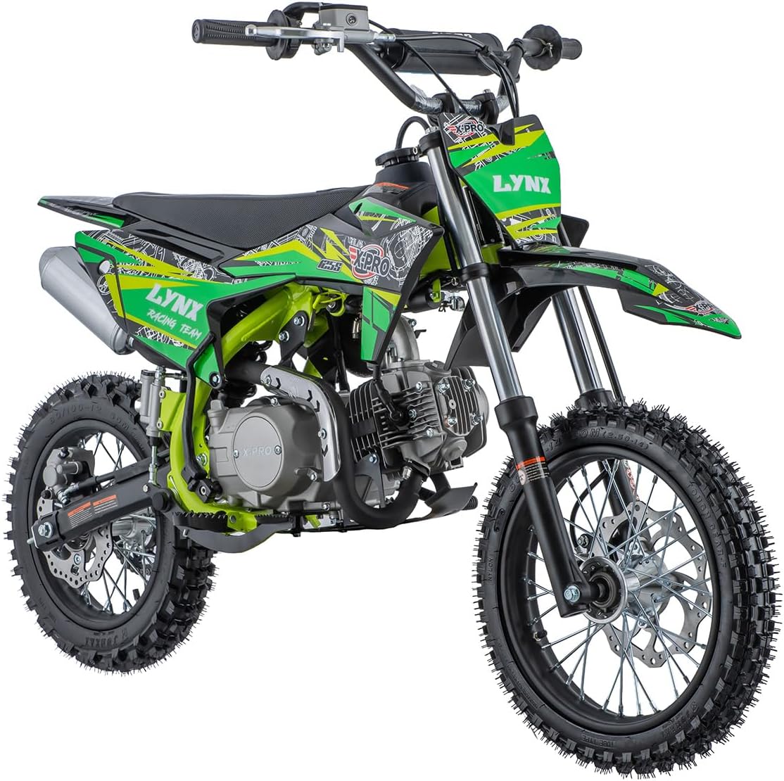 X-PRO X27 125cc Dirt Bike with 4-Speed Semi-Automatic Transmission, Kick Start, Big 14"/12" Tires! Cradle Type Steel Tube Frame! (Green)