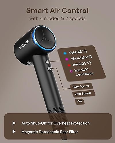 Miniatura 7 de Secador de pelo con difusor para cabello rizado, secador de pelo, 110000 rpm, secador de pelo profesional de alta velocidad con iones negativos,