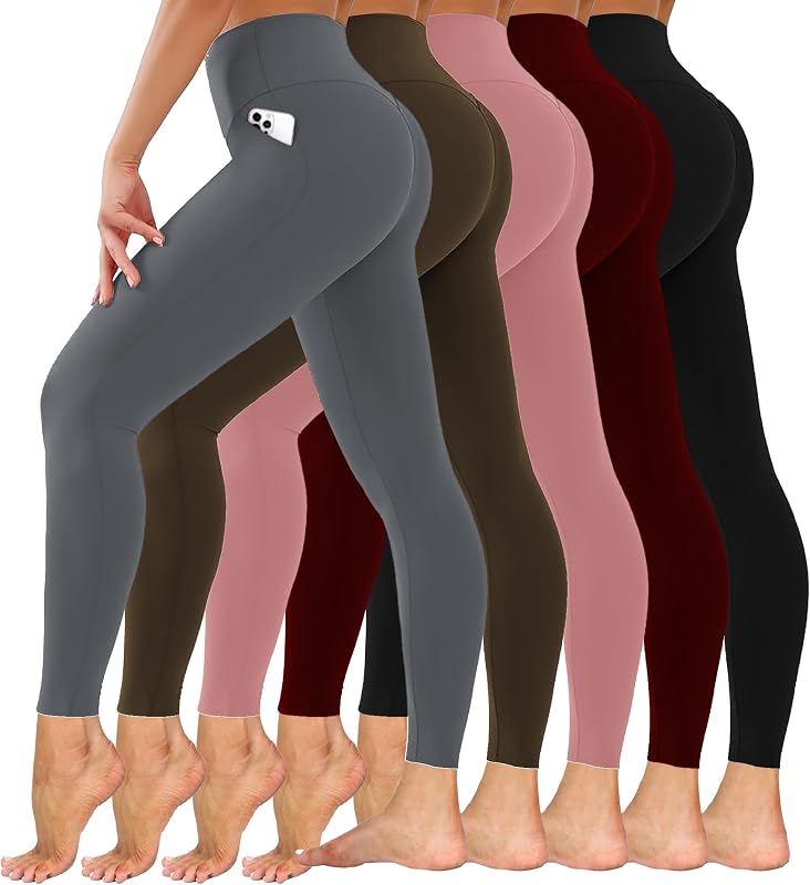 Diravo 5 Pack Women's Leggings with Pockets, High Waisted Workout & Yoga Pants for Tummy Control, Non See-Through for Gym