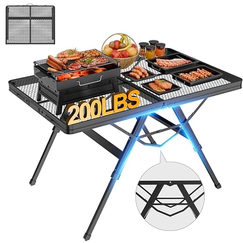 WildFinder 3 FT Folding Grill Table, Portable Camping Table for Outside, 3 Adjustable Height Folding Table with Desktop, Lightweight Outdoor, Camping, Picnic, BBQ - 3x2FT(X-Frame)