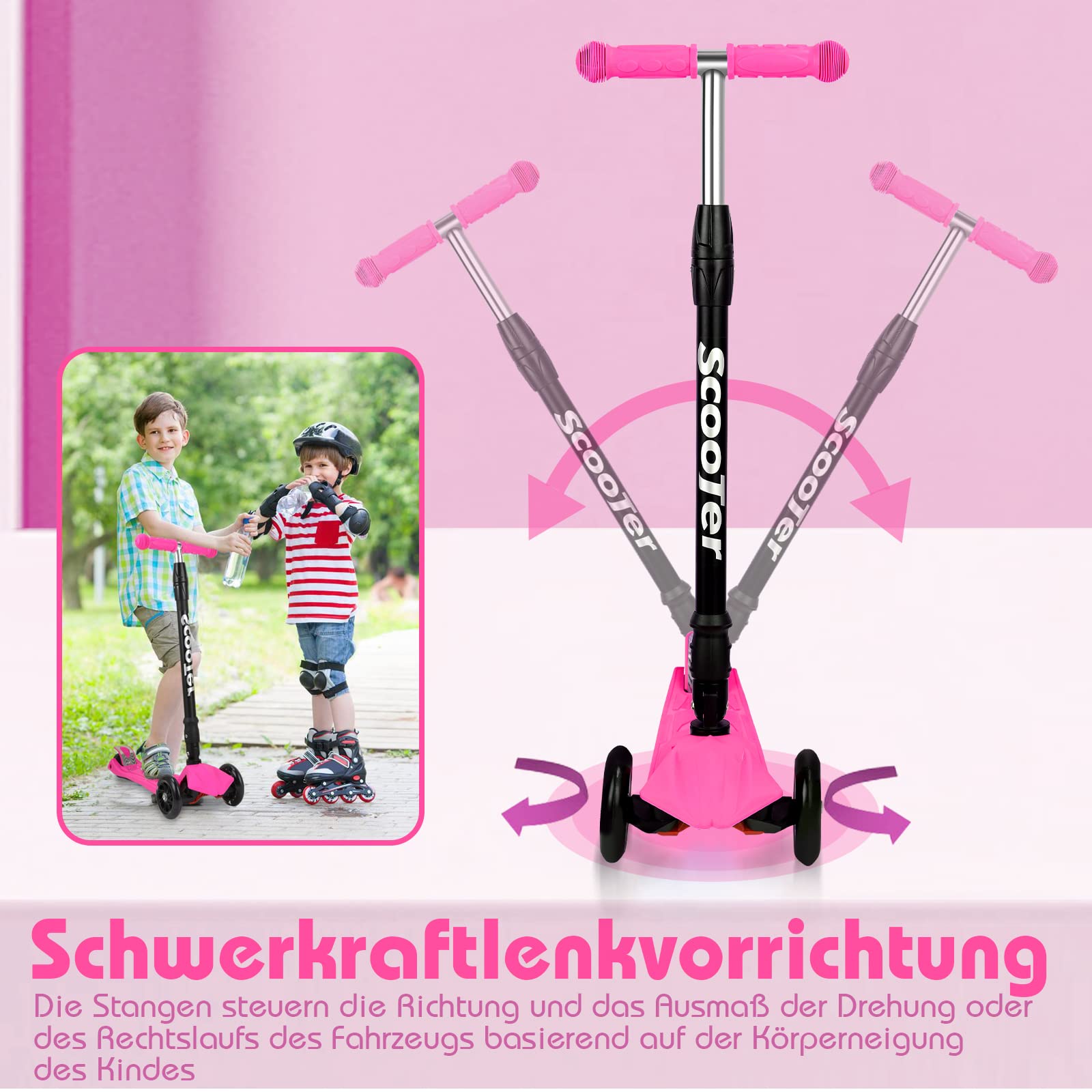 Fiqops Trottinette pour Enfants de 3 à 12 Ans, avec 4 hauteurs réglables, Roues Lumineuses LED, Pliable, Facile à diriger, Freins arrière, Trottinette de Ville pour Enfants