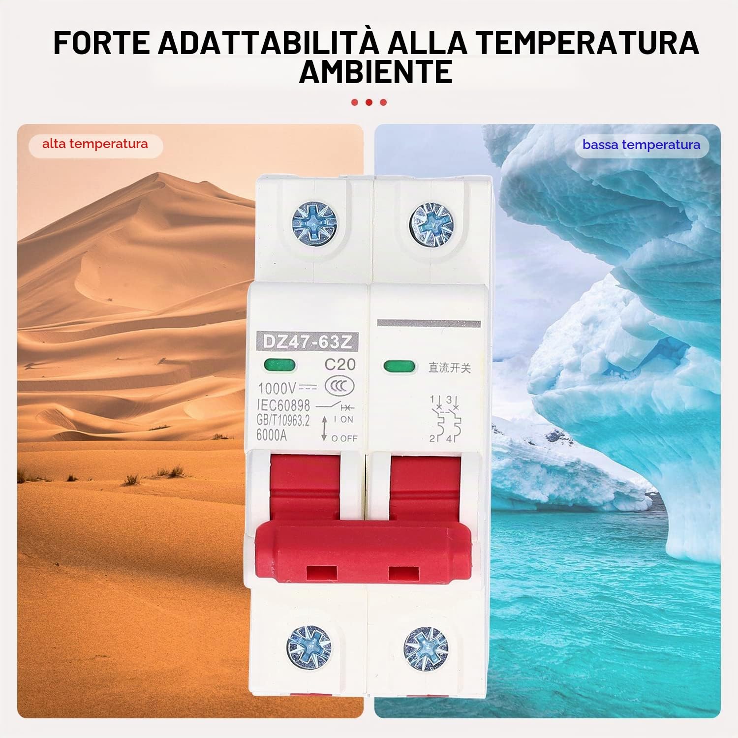 4 pezzi Interuptore Magnetotermico,1000V DC 20A 2P,Interuptore Automatico Miniaturizzato,DIN Rail Overload Protection Air Switch Circuit Breaker per l'illuminazione Residenziale Distribuzione