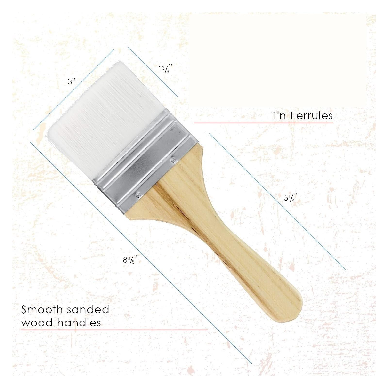 Confezione da 3 pennelli in setole sintetiche di varie dimensioni for pittura, scheggiature e multiuso, for macchie, vernici, colle gesso