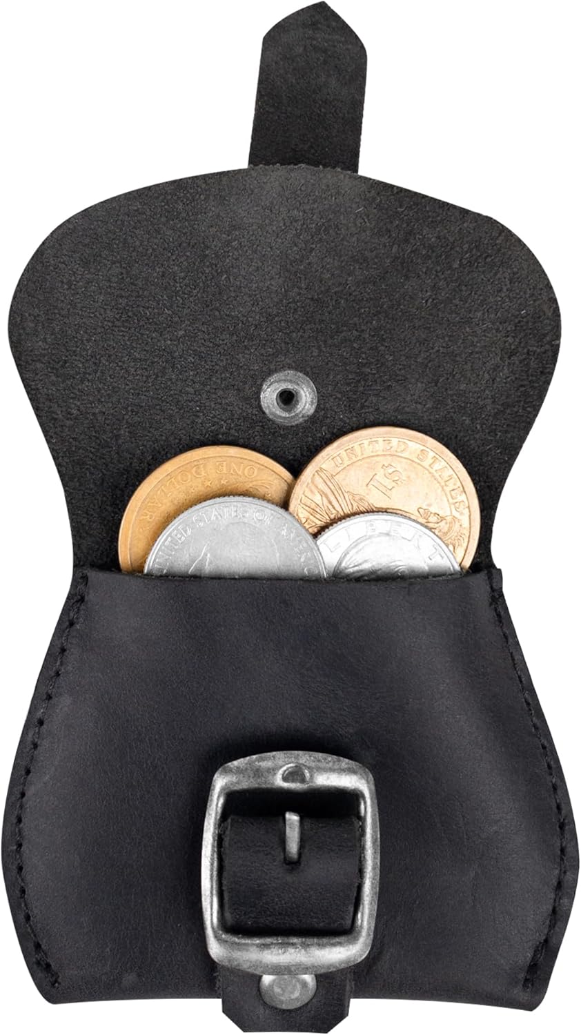 Hide & Drink, Leather Tiny Purse Keychain/Key Ring/Coin Pouch/Case/Mini Bag/Accessories, Handmade Includes 101 Year Warranty (Charcoal Black)