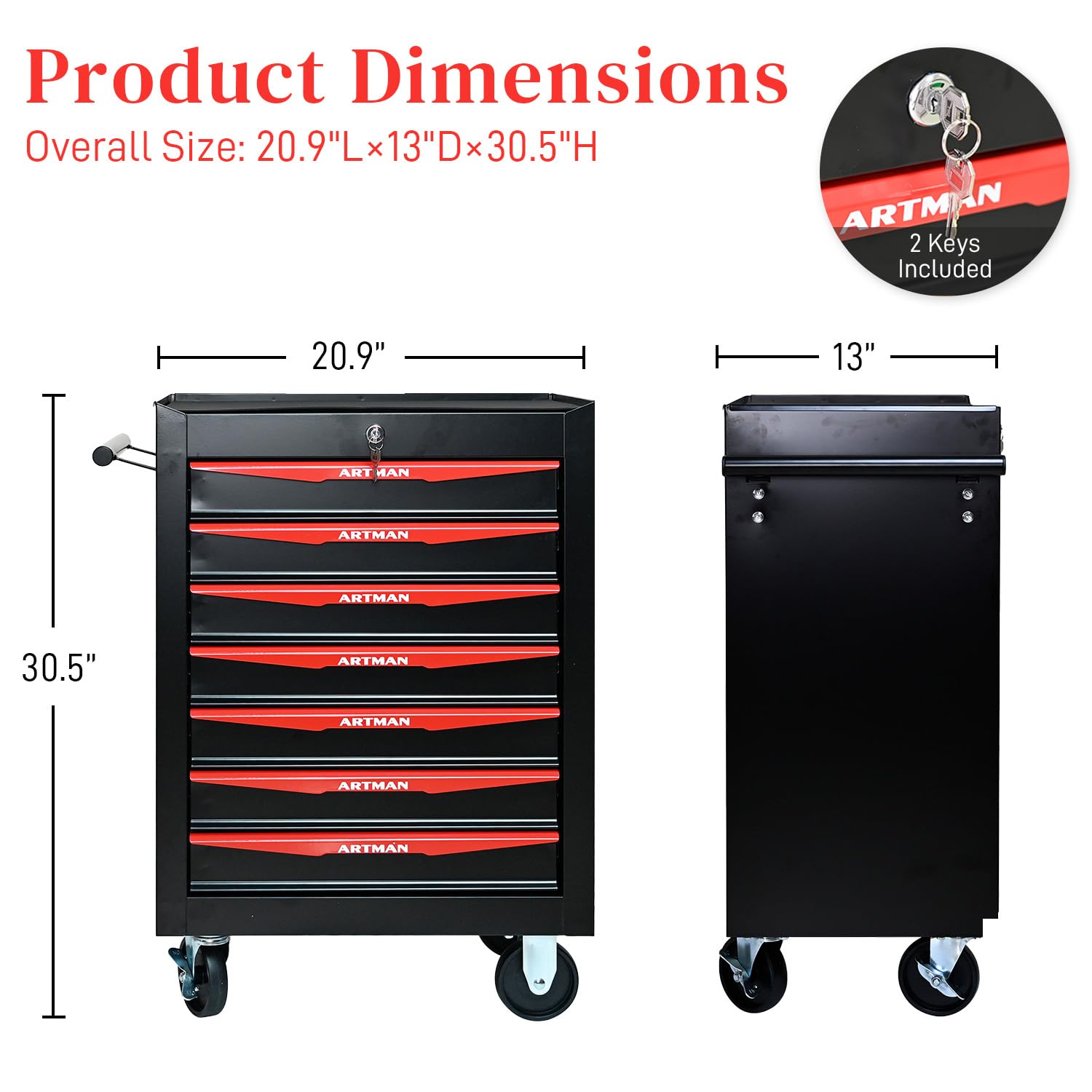 WTRAVEL 7-Drawer Tool Chest on Wheels Rolling Tool Box Mechanic Tool Cart with Drawers Multifunctional Tool Storage Cabinet for Garage, Warehouse, Workshop, Repair Shop