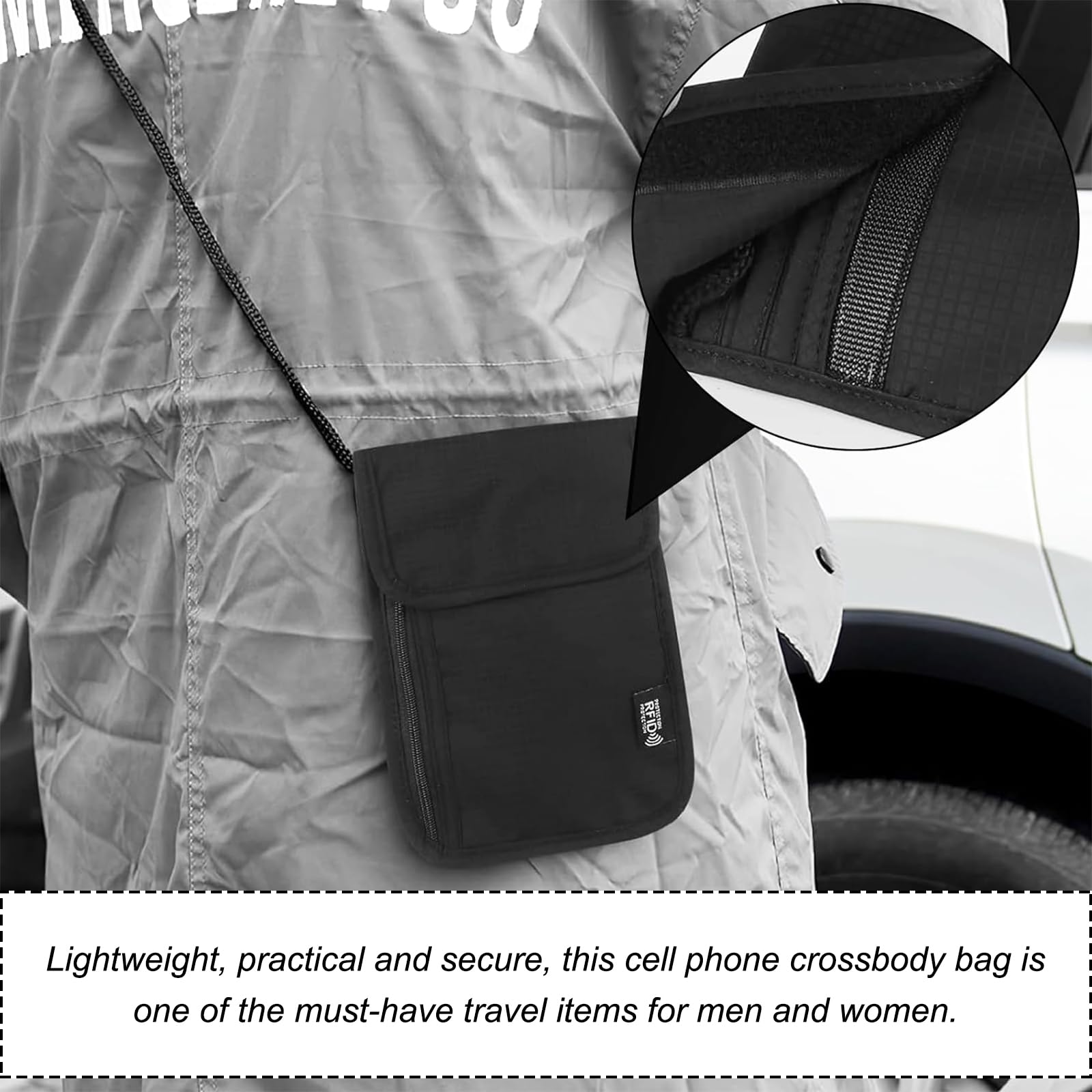 Cartera de Cuello Negro, Portadocumentos Viaje de Cuello, Monedero Colgante Impermeable con Bloqueo de RFID, Bolsa Viaje de Cuello Unisex para Efectivo Documentos Tarjetas de Crédito Monedas