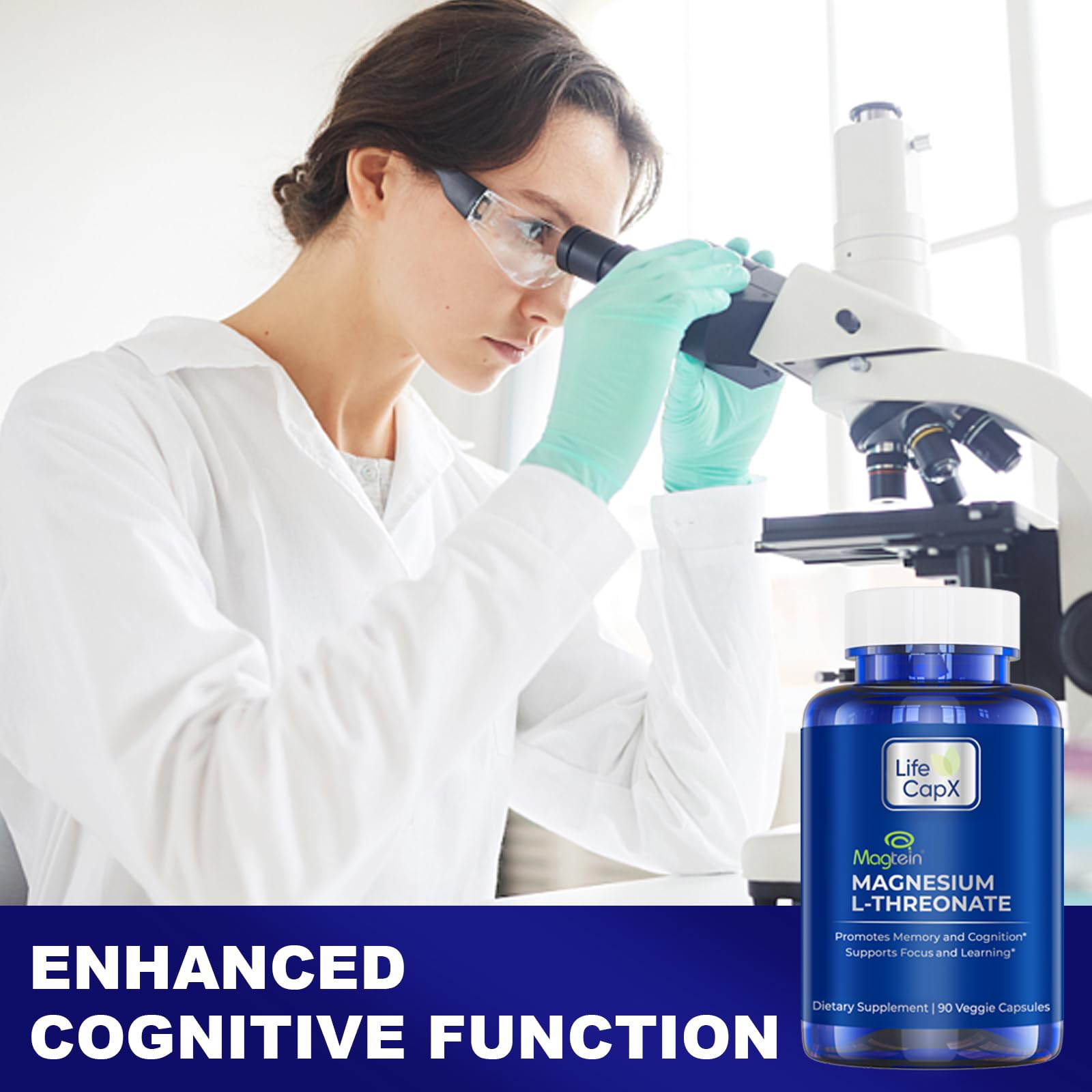 Magnesium L-Threonate Capsules, Original Patented Magtein™ Form of Magnesium (Mg), Improve Memory, Cognition and Sleep Quality (90 Capsules)