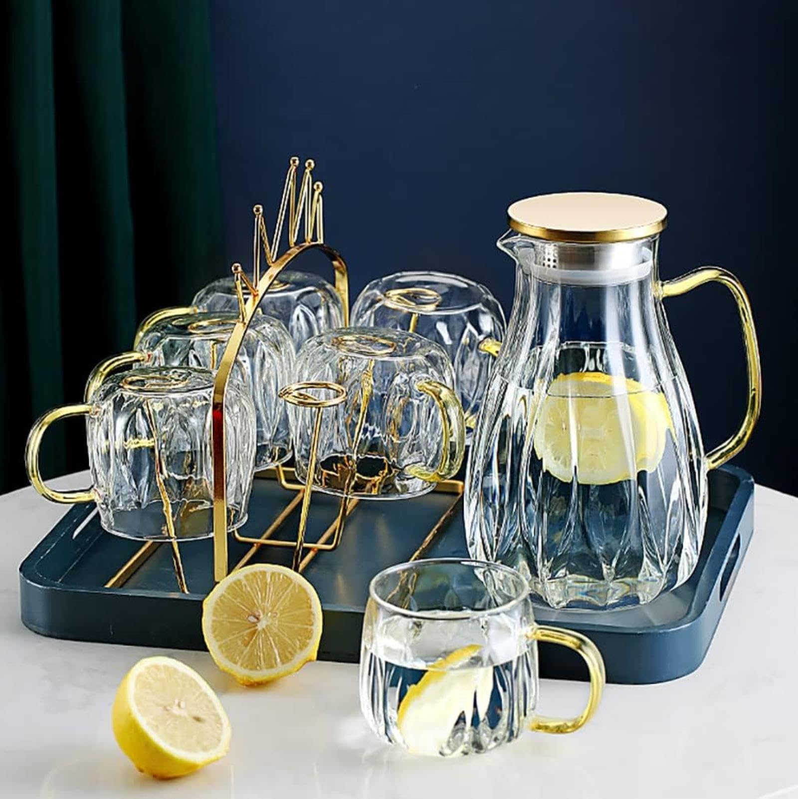 Grande Carafe Allemande En Verre Et Alu 2L – Vintage, Muster Geschutz, Style Industriel