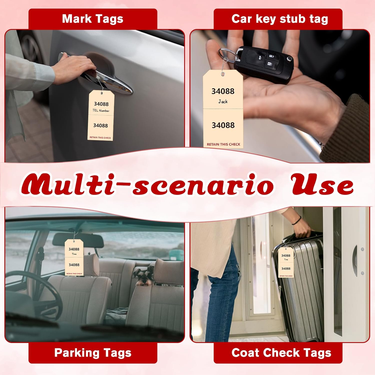 500 Pack Duplicate Auto Park Tags 2 3/8 x 4 3/4 inch with Wire Coat Check Tags for Car Permits Repair Coat Check Tickets Duplicate Consecutively Numbered 230g/㎡ Paper Luggage (500)