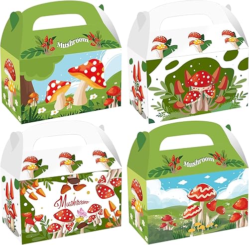 Cieovo Paquete de 24 cajas de regalo de papel para fiesta de hongos, bolsas de dulces de fiesta de hongos, cajas de papel kraft para golosinas de