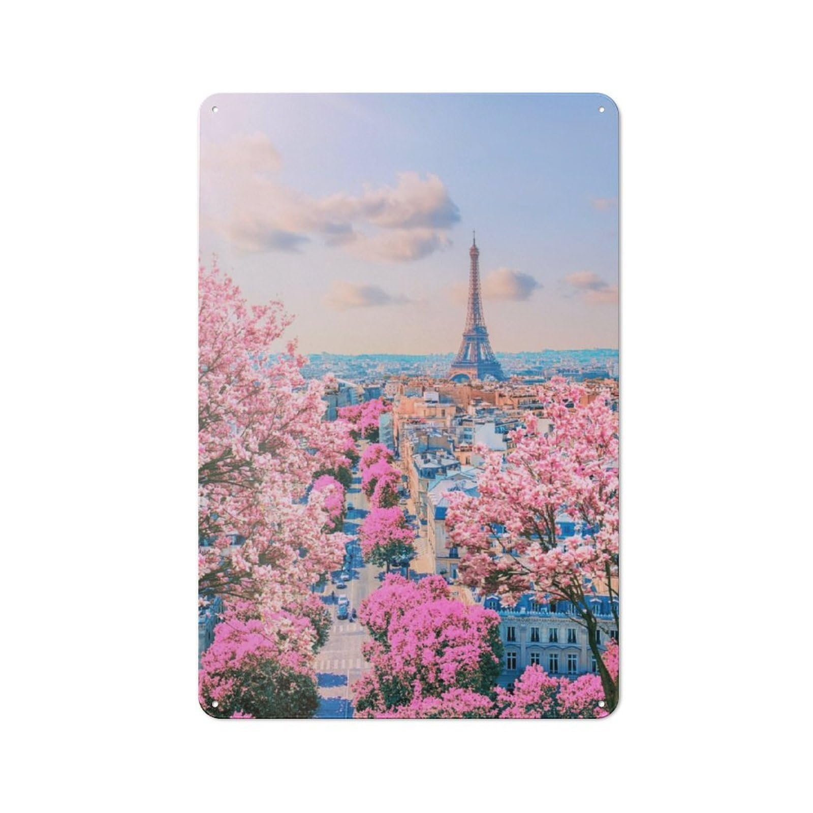 Junmoney Paris At Spring Tin Wall Plaque 30X20cm With For Home Bar Wall, For Kitchen And Home Bar Decor, For Home Office And Studio Walls