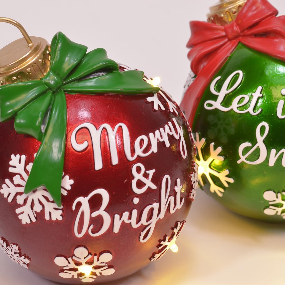 Resin Ornate LED Ornament Figurines, Holiday Script Decor, 5 in, Set of 2 image 4