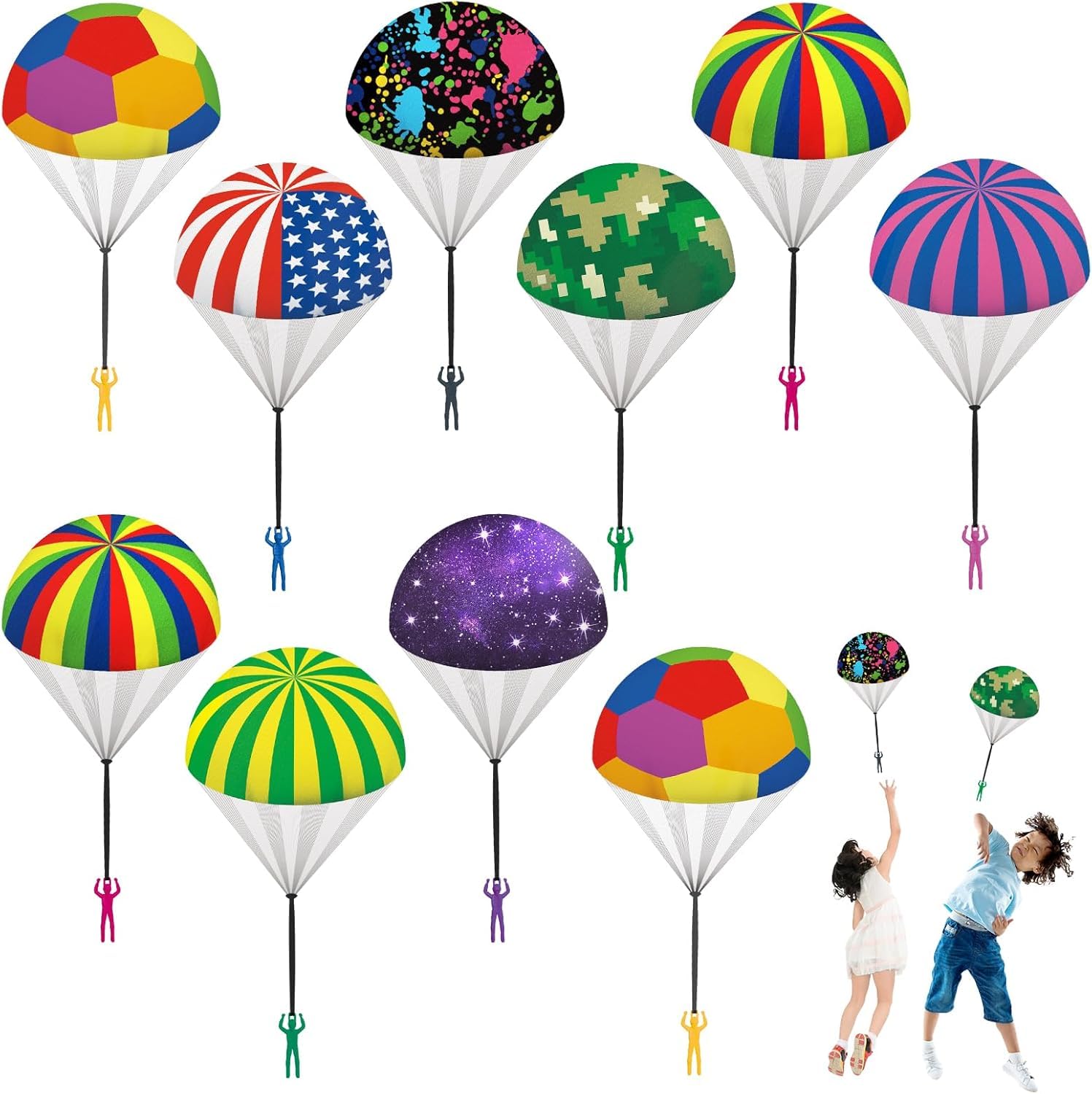 Ynybusi 10 Pcs Parachute Toys for Kids, Cool Outdoor Flying Toys for 3 4 5 6 7 8 Year Old Boys Birthday Gift, Parachute Army Men Birthday Party Favors Goodie Bags Stuffers