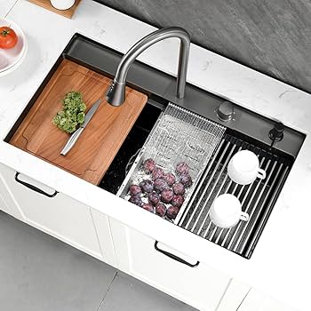 BoomHoze 33 Undermount Kitchen Sink with Faucet, 33x19 Black