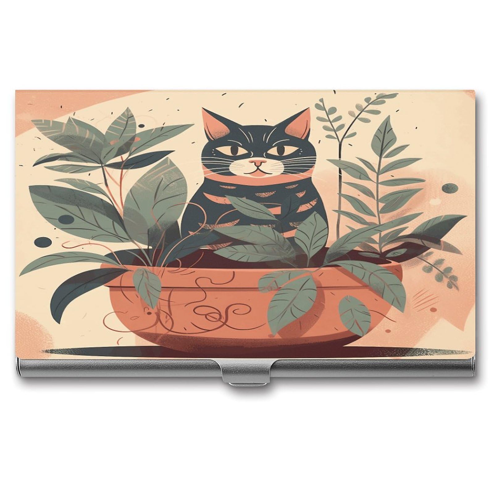 Porte-cartes de visite chat en métal fin pour homme et femme à boucle