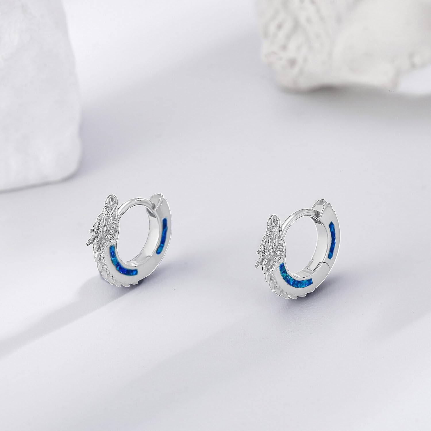 13/16mm Dragon/Viking Celtic/Triangle Hoop Earrings Sterling Silver Black/Abalone Shell/Opal Punk Huggie Hoop Earrings Viking Jewelry Gift for Men
