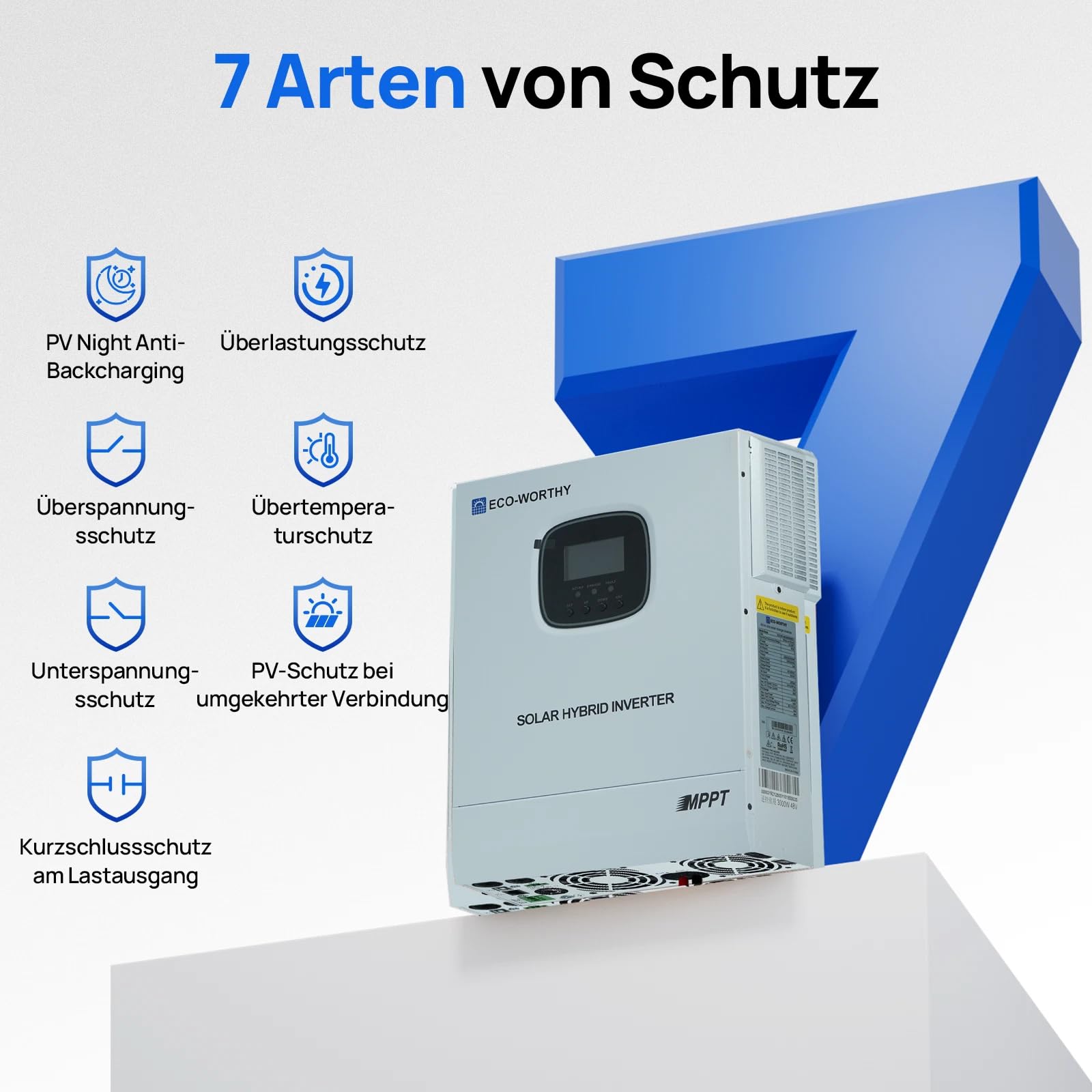 ECO-WORTHY 48V 3000W Hybrid Wechselrichter Reiner Sinus+ MPPT 60A DC zu 220V/230V AC Solarladeregler für Netzunabhängiger Wohnmobil Haushalt komplett Solaranlage