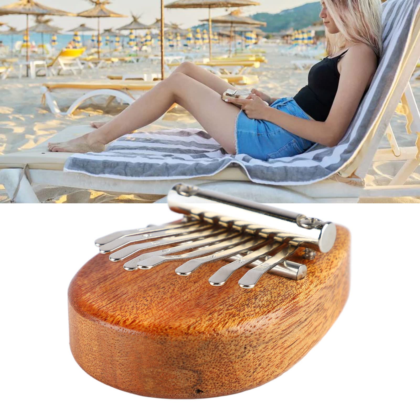 Mini Kalimba 8 Kluczowy Kciuk Fortepianowy Drewniany Instrument Muzyczny dla Dzieci z smyczyą, Mini Kalimba Kciuk Pianinowy dzieć