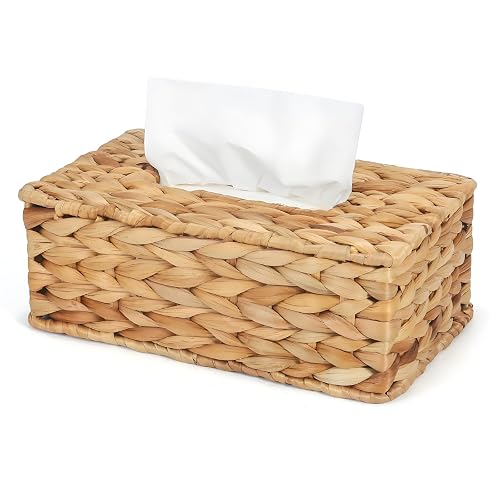 Water Hyacinth Rectangular Tissue Box Cover - Handwoven Natural Decorative