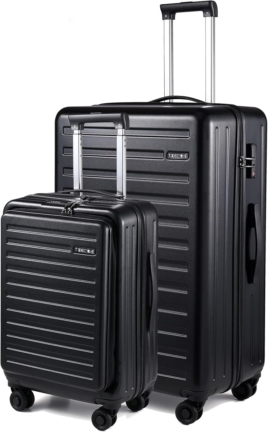 TydeCkareM & XL Luggage Set, 20 Inch Hand Luggage with Laptop Bag with Front Opening 37 x 25.5 x 26 cm, 45L, 28 Inch Hard Case 101L, ABS + PC Hard Shell Material, TSA Lock, YKK Zip, black, Suitcase
