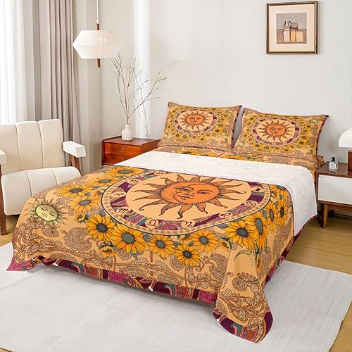 Miniatura 24 de Erosebridal Juego de sábanas de unicornio tamaño matrimonial, sábanas de cama Kawaii de dibujos animados de animales mágicos, sábana bajera Multi