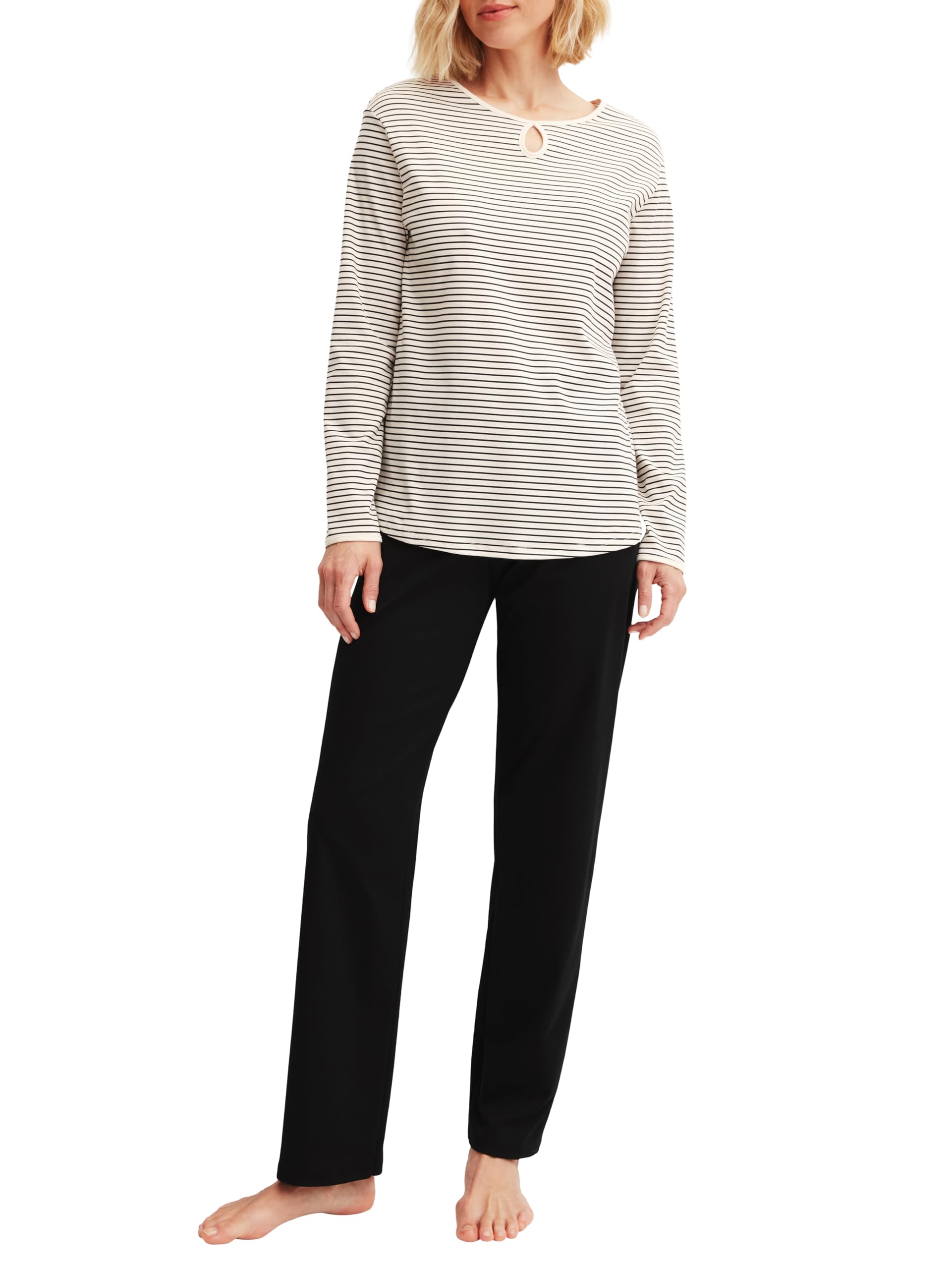 Calida Sweet Dreams Pyjama, lang Damen, aus 100% Baumwolle, Hose mit stoffbezogenem Gummibund