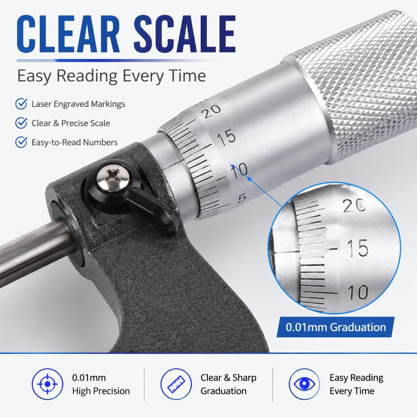 Micromètre Lvifloae Diamètre à l'extérieur Chrome Vanadium Steel Locking Mesurer Instrument de 25 à 50 mm Outils