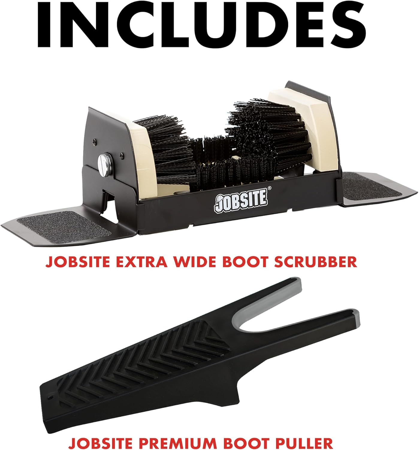 Jobsite Boot Scrubber with Boot Jack - Outdoor Shoe Scraper Cleaner Brush - Extra Wide