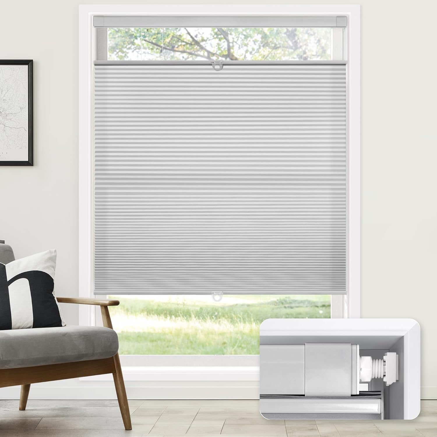LazBlinds No Tools No Drill Cordless Cellular Shades, Top Down Bottom Up (TDBU) Honeycomb Shades for Home, Light Filtering Thermal Insulation Blinds