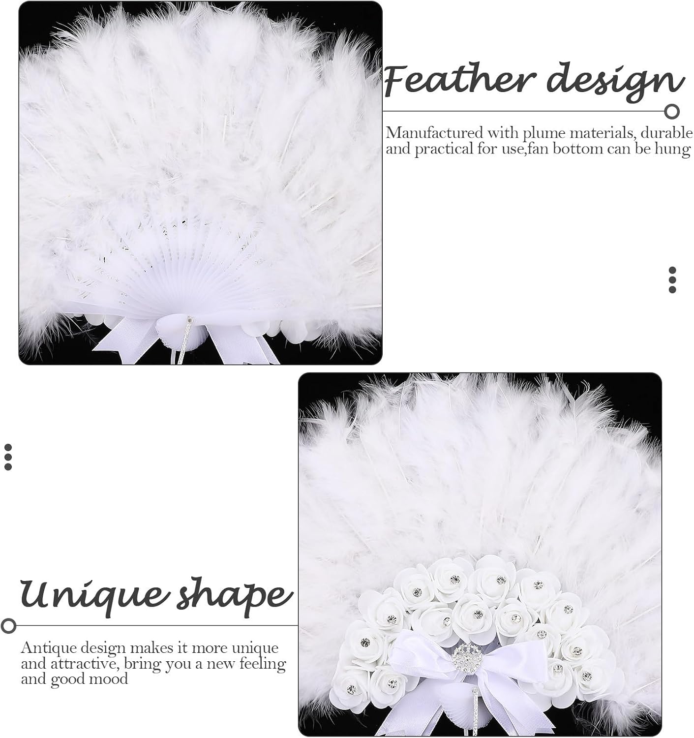 Vintage White Plume Folding Hand Fan for Weddings and Birthdays, Elegant Photo Prop and Decor with Unique Chinese Style for Party and Stage Dance Accessories