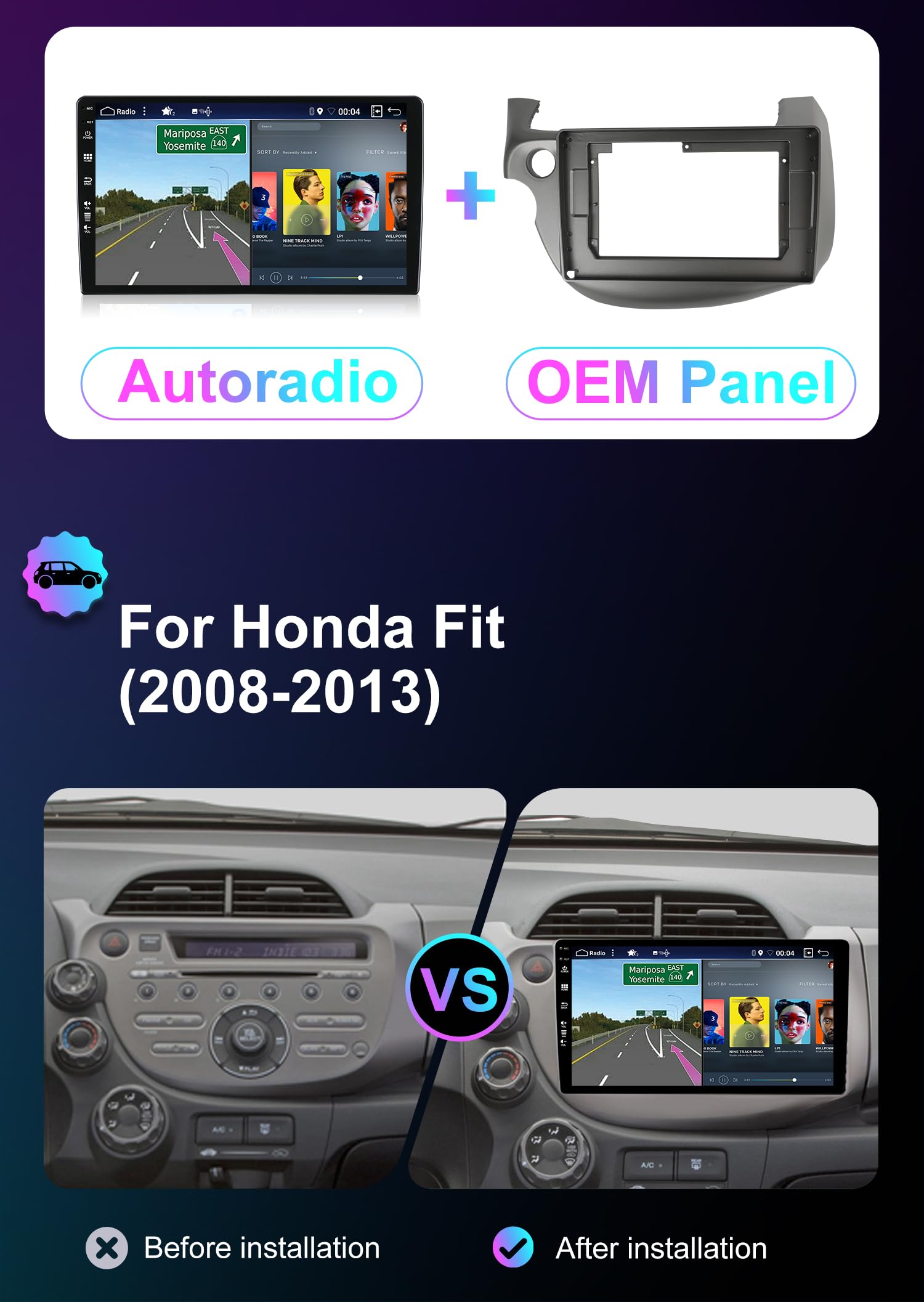 [4GB+64GB] Autoradio 2 DIN Android 14 per Honda Fit Jazz (2007-2014)-[Incorporato Carplay/Android Auto/DSP]-IPS 10.1" Touch Screen-Camera+MIC-DAB/MirrorLink/Controllo del volante/Bluetooth 5.0