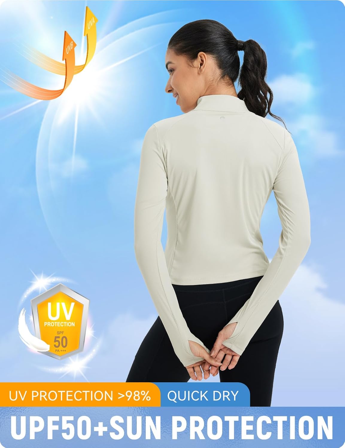 baleaf Women's UPF 50+ Sun Shirts Protection SPF Crop Jacket UV Protection Long Sleeve Full Zip Clothing Lightweight - Image 3