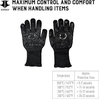 KANKA Heat Resistant Gloves 800C, Silicone Grip, BBQ