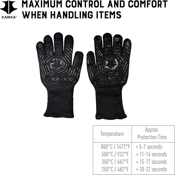 KANKA Heat Resistant Gloves 800C, Silicone Grip, BBQ