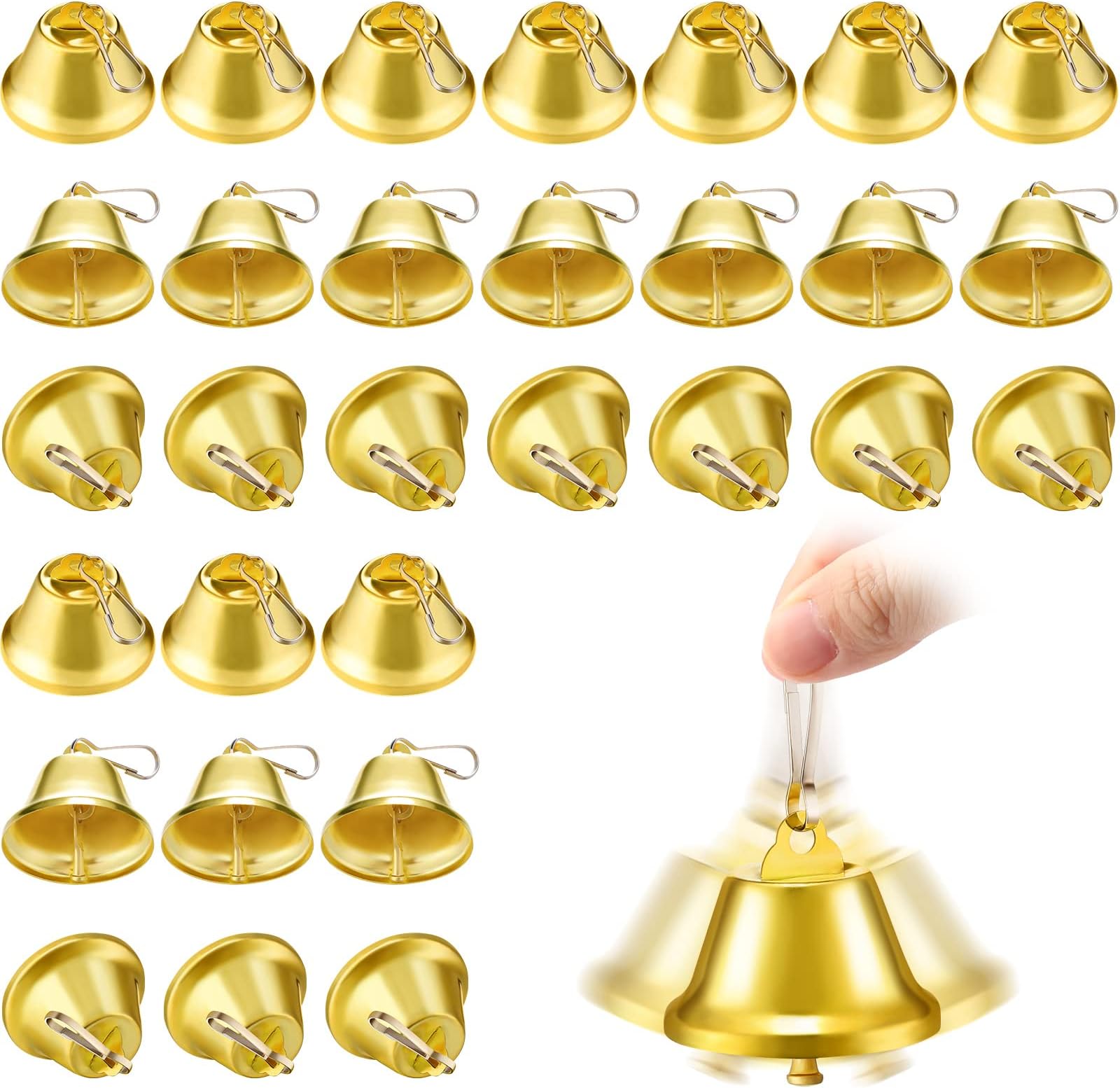Gejoy 30 Pieces Craft Small Brass Bells for Crafts Mini Vintage Bells with Spring Hooks Tiny for Hanging Wind Chimes Making Dog Training Doorbell Wedding Decor, 1.65 x 1.5 Inch (Gold)