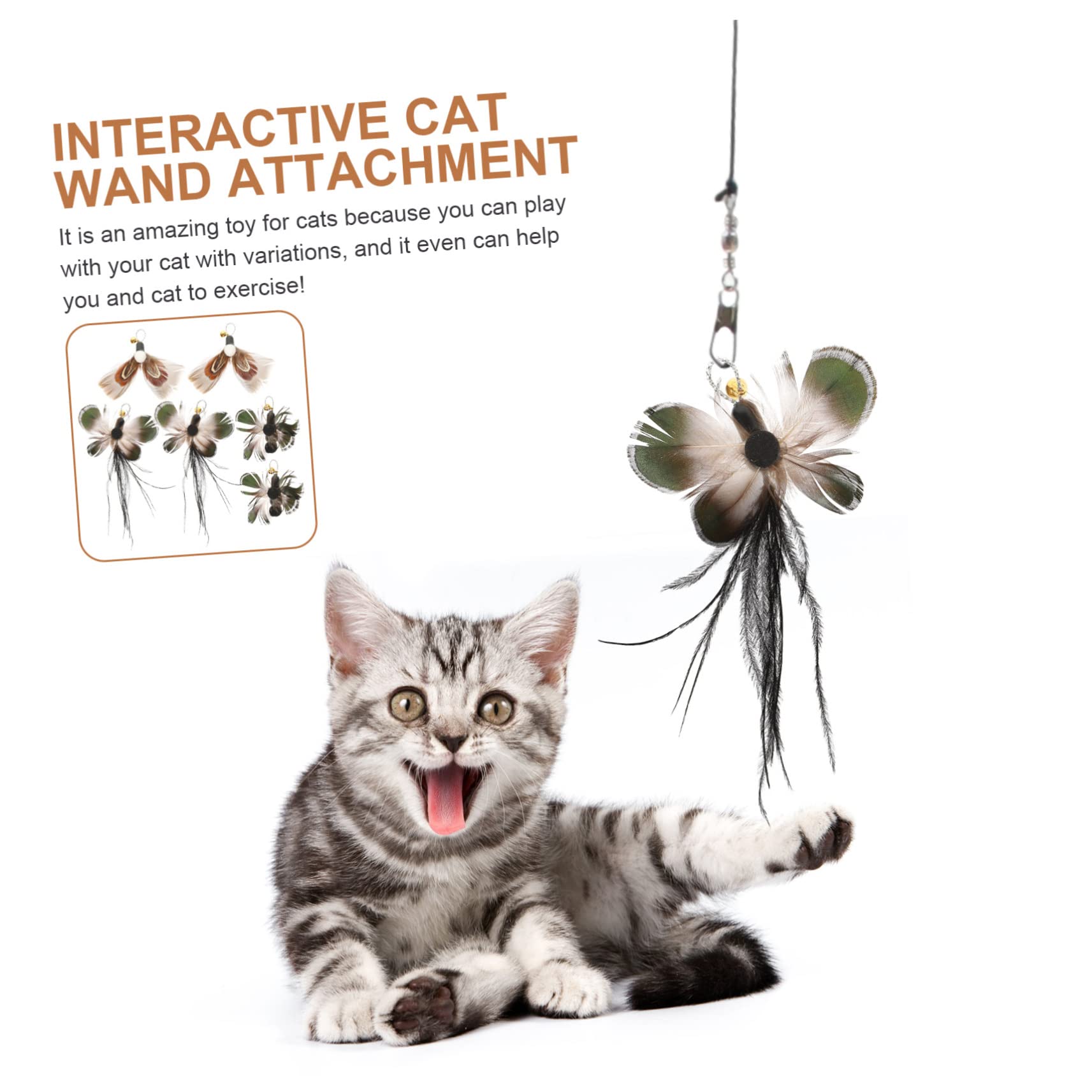INOOMP 24pièces Têtes De Rechange pour Canne à Chat Jouets Insectes Et Plumes Améliorez De Chat