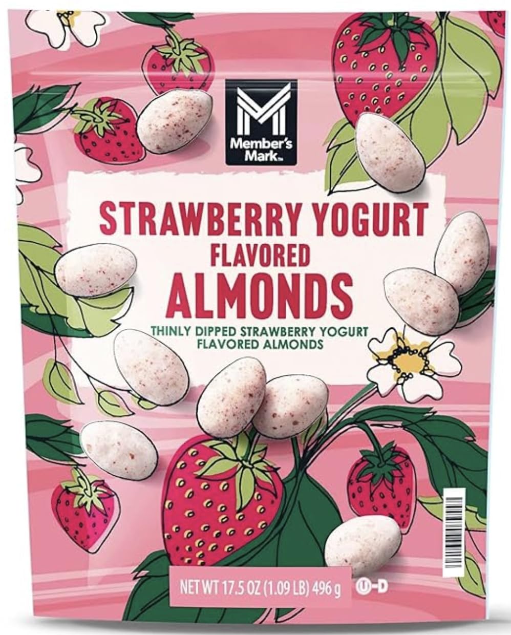 MM Strawberry Yogurt Almonds, 17.5 oz x 2 Packs, Roasted Almonds with Sweet Strawberry Yogurt