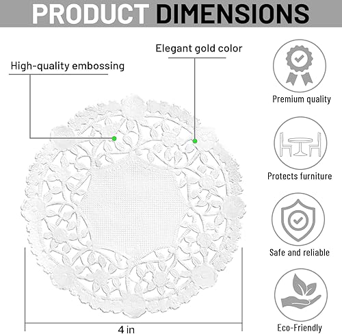 Miniatura 3 de The Baker Celebrations Tapones de encaje de papel redondo blanco (paquete de 100) fabricados en Canadá (4 pulgadas)