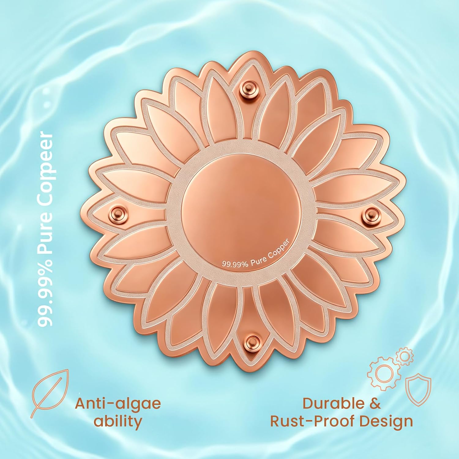 ‌Sunflower-Shaped Copper Bird Bath Purification Disk & Solar Heater Deicer Combo, Hanging Warmer for Physical Safe Water Purify Outdoor Bird Bowls All-Season image 4