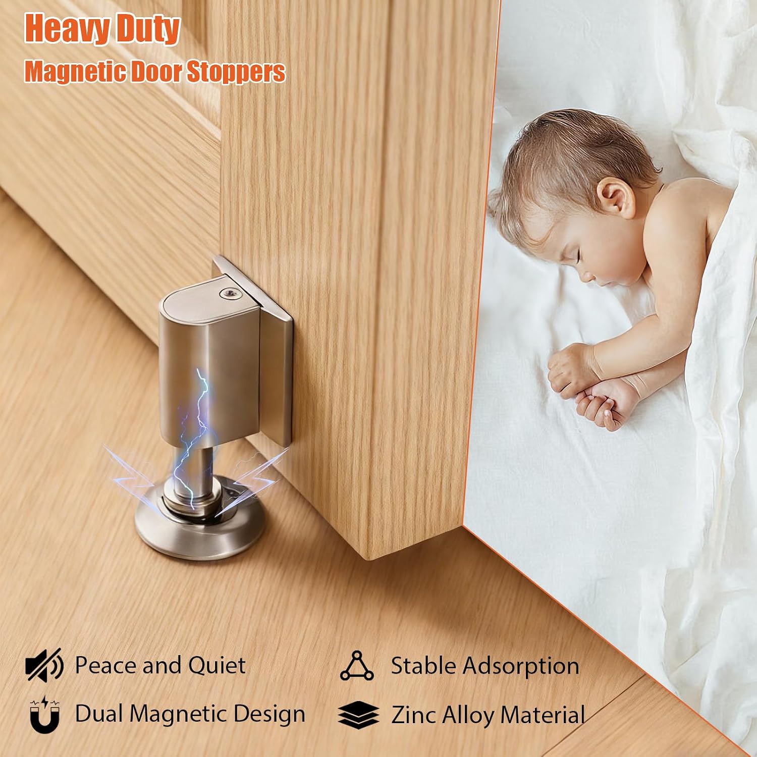 Magnetic Door Stoppers Door Catch, Heavy Duty Door Stop (Silver) image 3