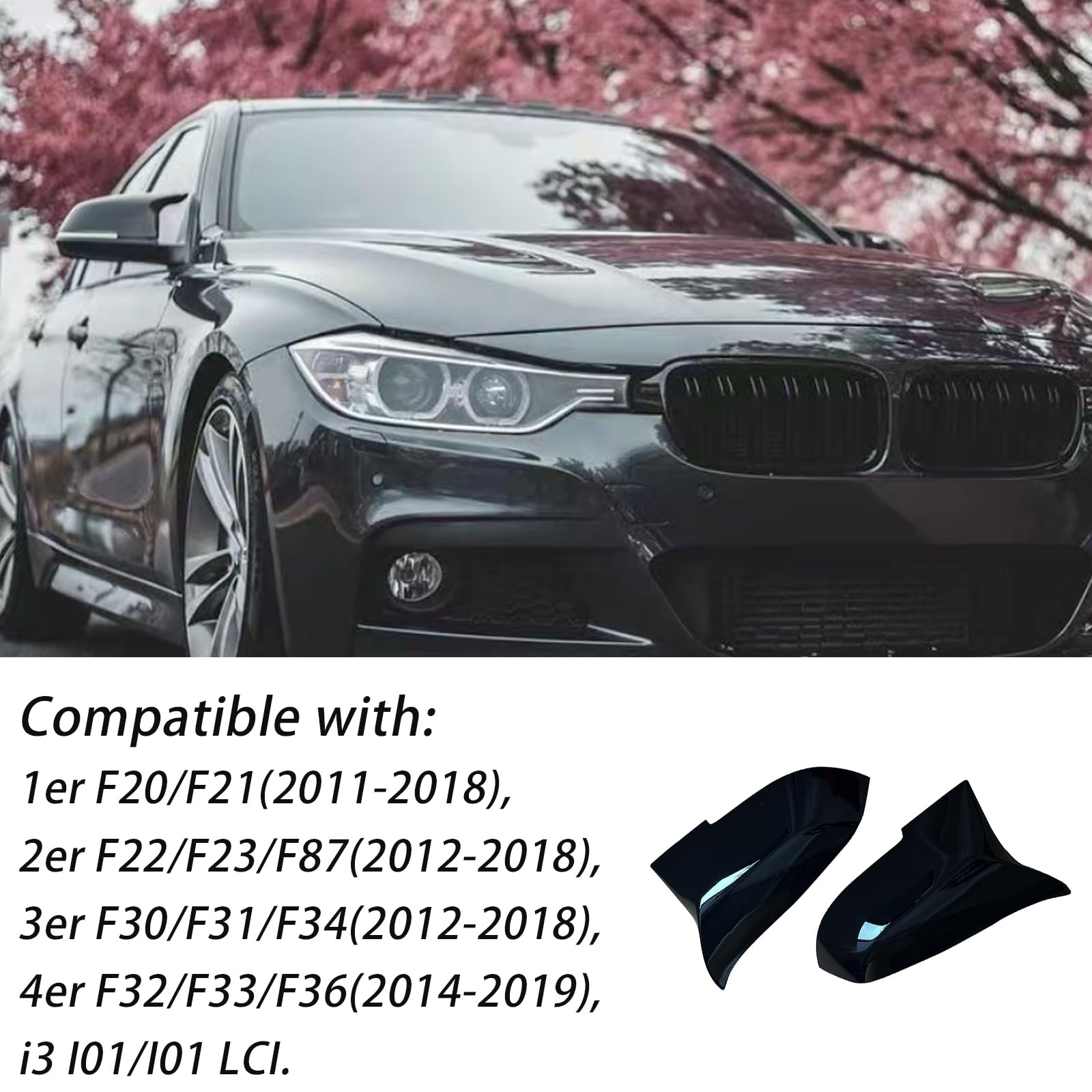2 PCS Coques de Remplacement Rétroviseurs Auto Compatible avec Coque de Rétroviseur BMW F20 F22 F23 F30 F31 F32 F33 F36 F87 M2 X1 E84 Noir Brillant (For 1er 2er 3er 4er)