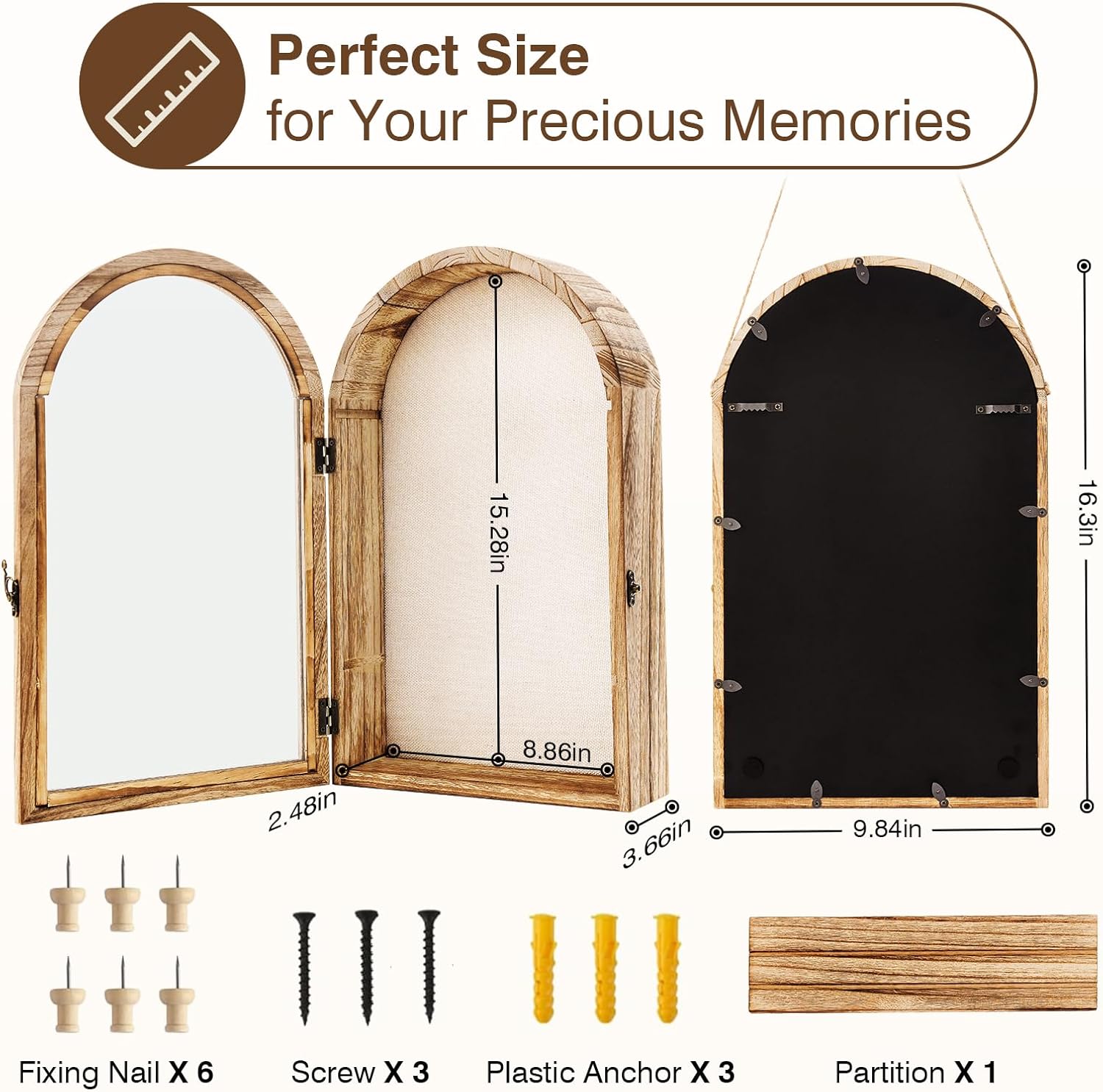 Shadow Box Frame 10x16 Large Shadow Boxes Display Cases with Linen Back and Removable Shelves, Picture Frame Wedding Bouquet Memorabilia Medals Photos Memory Box for Keepsakes, Carbonized Brown