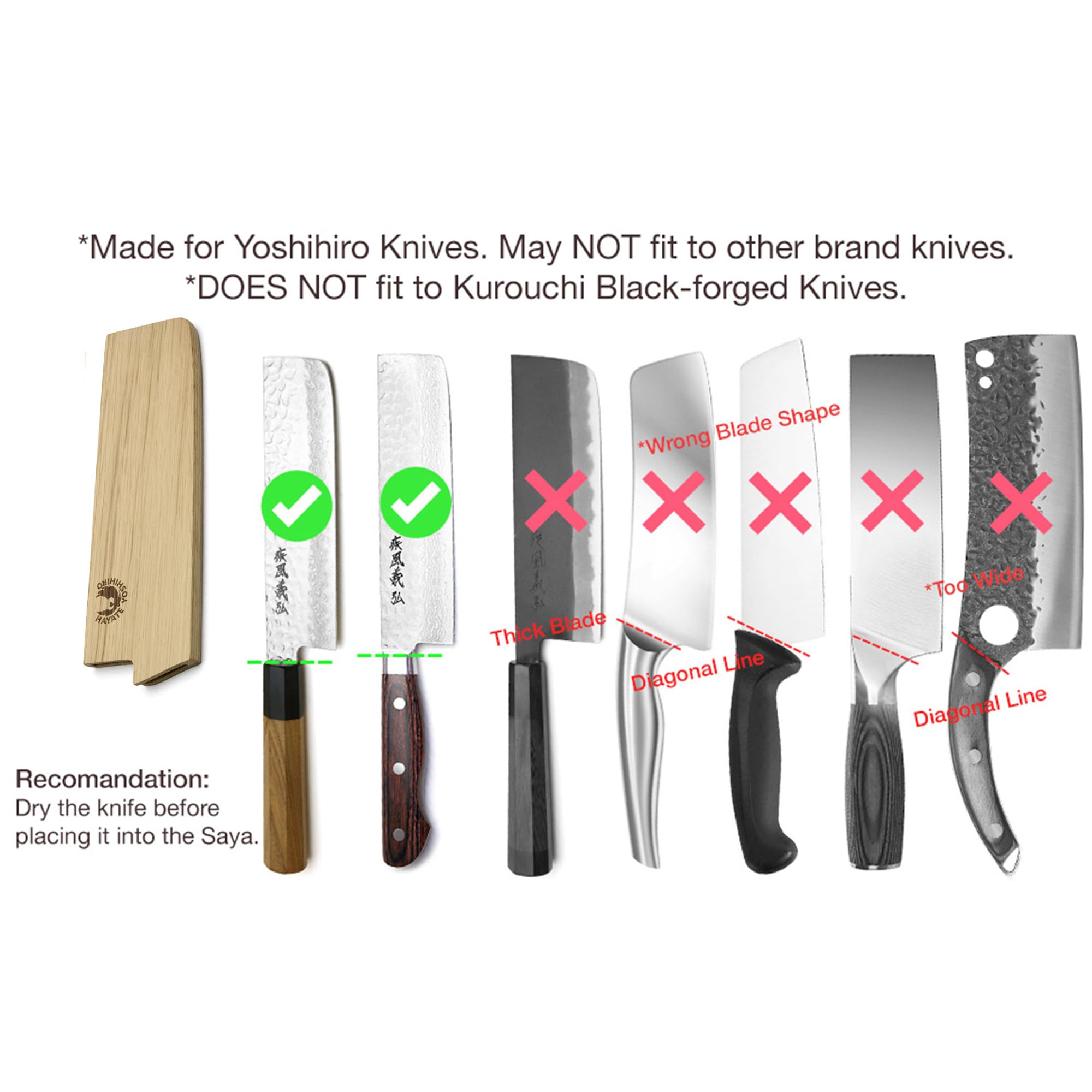 Yoshihiro Protector magnético de hoja de madera de roble para Nakiri (165 mm) 16,5 cm